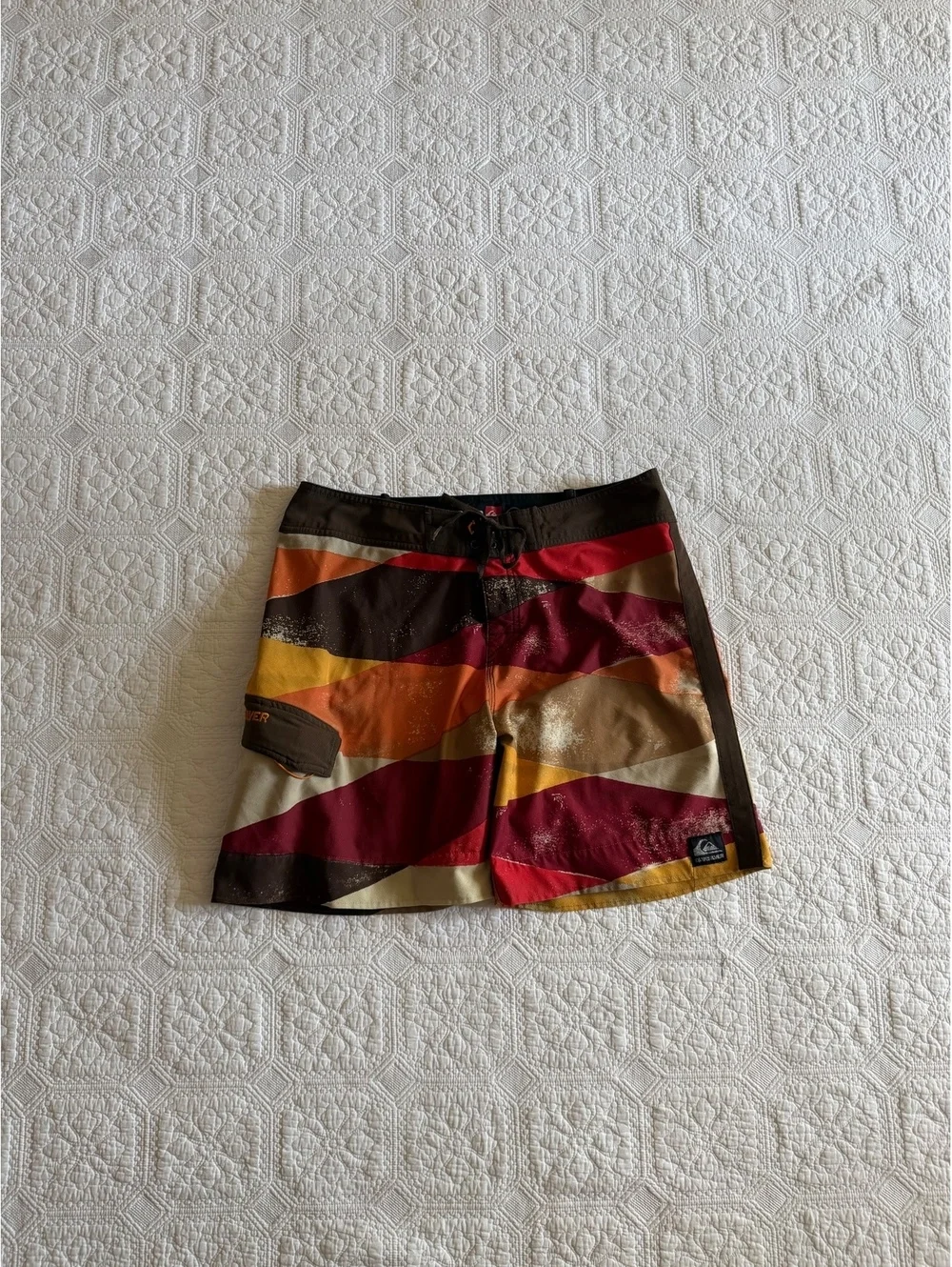 Vintage Quiksilver Men's Size 36 Multicolor Striped Board Shorts Side Pocket